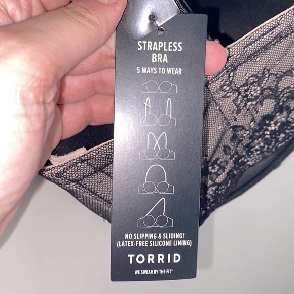 EUC Torrid black and nude microfiber and lace crystal detail multi way bra - Picture 7 of 8